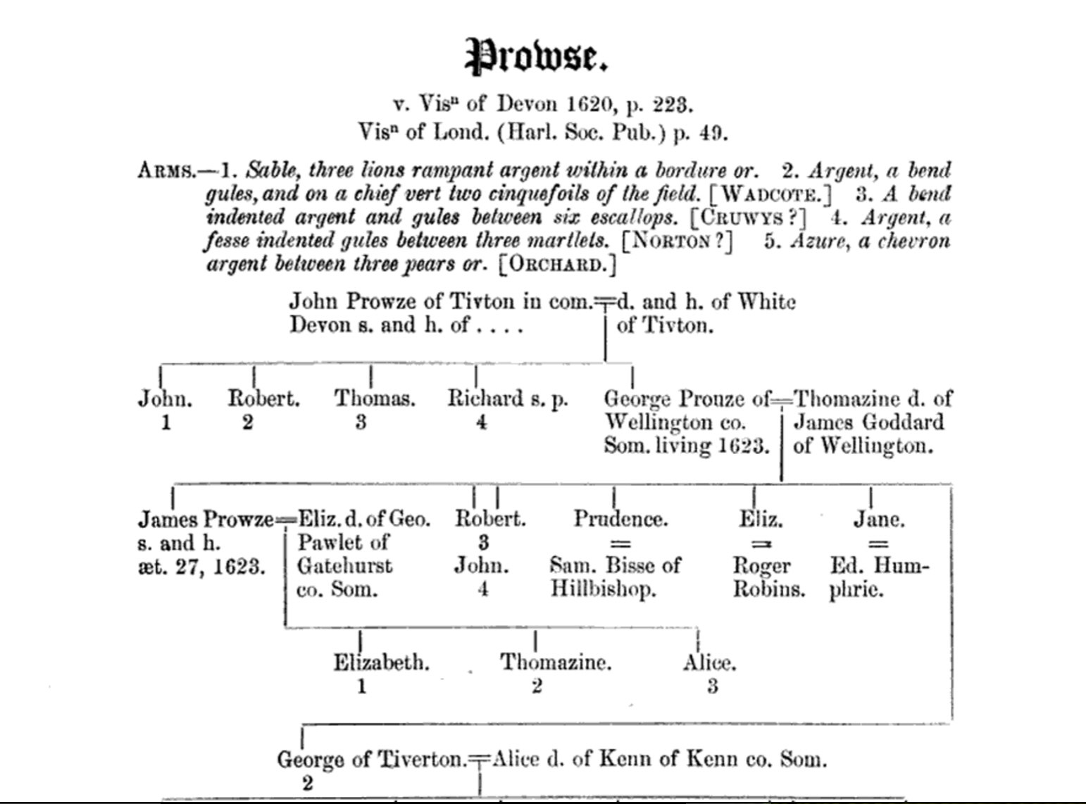 Prowse Visitation of Sommerset 1
