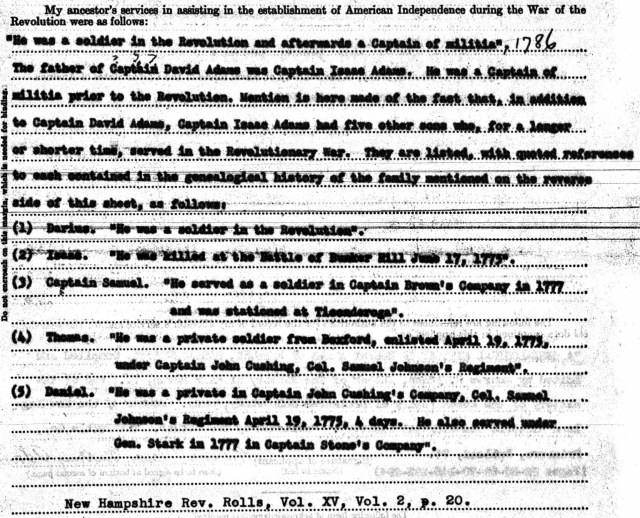 Capt David Adams Revolutionary Service