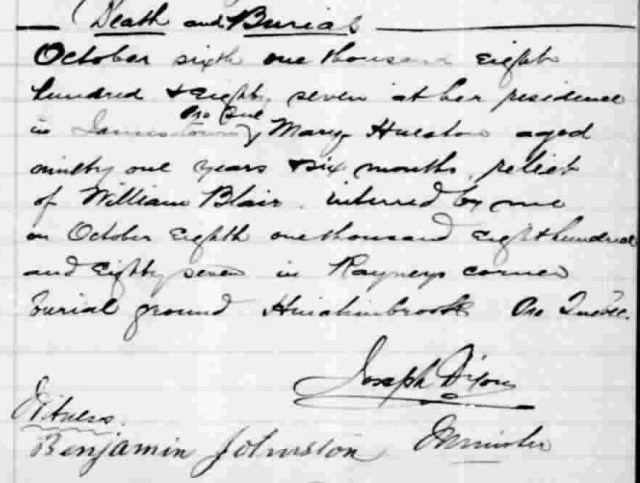 Mary Hueston Blair Death - 1887 Franklin