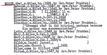 Moore family baptisms from The Barbour Collection (Connecticut Vital Records to 1870)