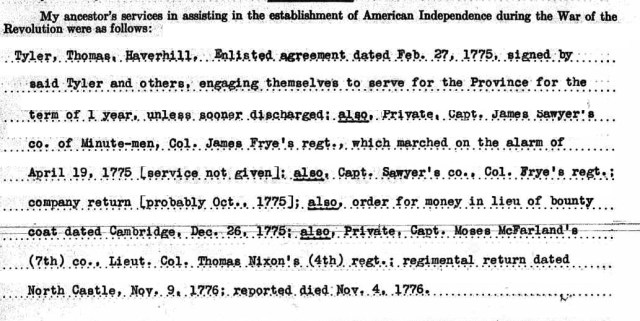 Thomas Tyler Revolutionary Service