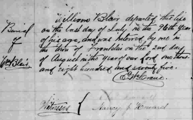 William Blair Death 1875 Franklin