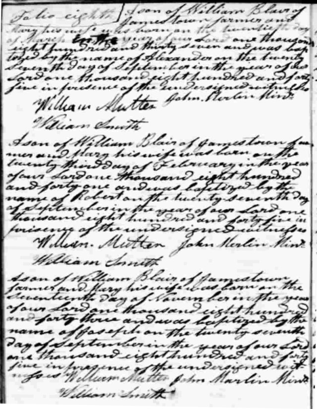 William Blair Multiple Baptisms - Alexander, Robert, Joseph 1845