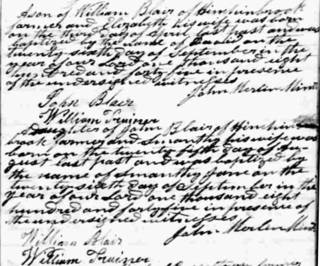 William Blair's Daniel John Blair's Samantha Jane - 26 Sep 1845 Hinchinbrooke