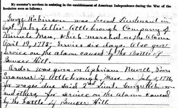 George Robinson Revolutionary Service SAR Membership:25569