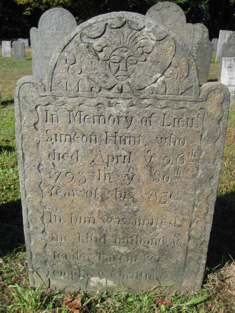 Lt Simeon Hunt Gravestone -- North Coventry Cemetery, Coventry, Tolland CT,  Find A Grave Memorial# 15422901