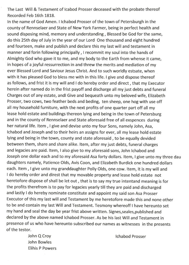 Ichabod Prosser Will