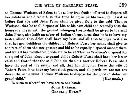 Margaret Pease Will 1644 - 2