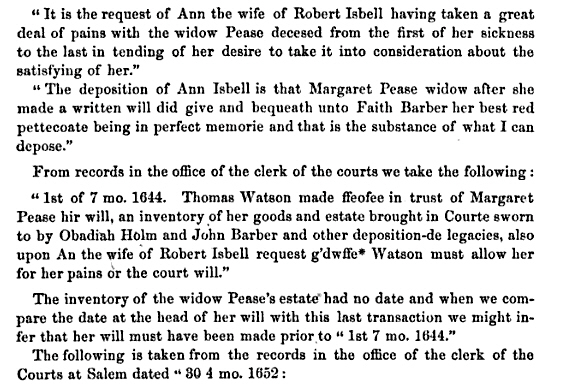 Margaret Pease Will 1644 - 3