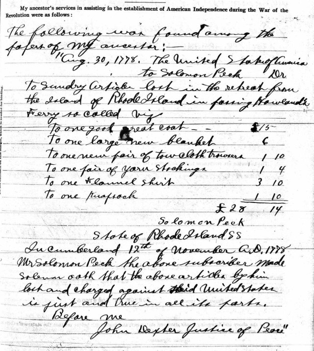 Solomon Peck Military Record