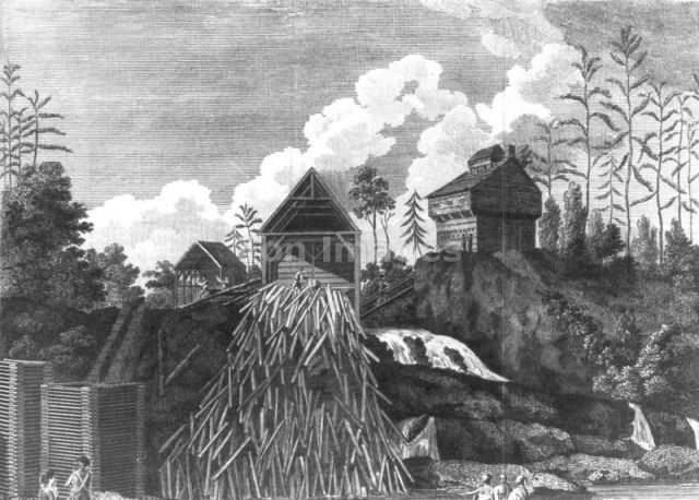 Battle of Fort Ann  -- A view of the saw-mill & block house upon Fort Anne Creek, the property of Genl. Skeene, which on Genl. Burgoyne's army advancing, was set fire to, by the Americans. Print shows a sawmill belonging to loyalist Philip Skene and the blockhouse at Fort Anne which were burned by American forces, reteating in advance of the British army under the command of General Burgoyne. 