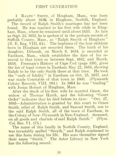 Ralph Smith Bio - Source: Jesse Smith Ancestry Book J Bertrand Smith 1909 page 23