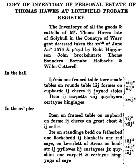 Thomas Hawes Inventory 1