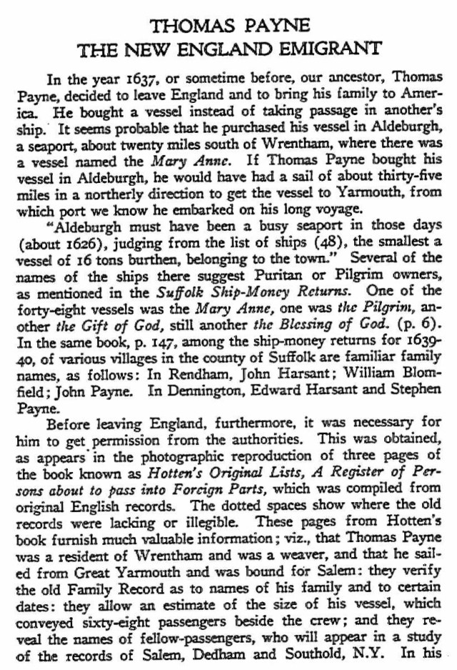 Descendants of Thomas Payne