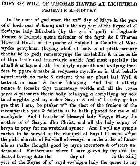 Will of Thomas Hawes 1
