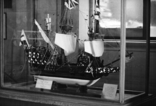 Model of the ship, Lyon, located in the lobby of City Hall, Braintree, UK. The Braintree Company and Stephen Hart and family sailed to New England on her in 1632.