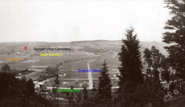 Cerrito Creek from Albany Hill Annotated.  Red X marks my future house.  Friends of Five Creeks works every month to restore Cerrito Creek